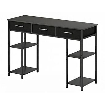 GOODSILO Compact Home Office Desk with Fabric Drawers and Adjustable Shelves