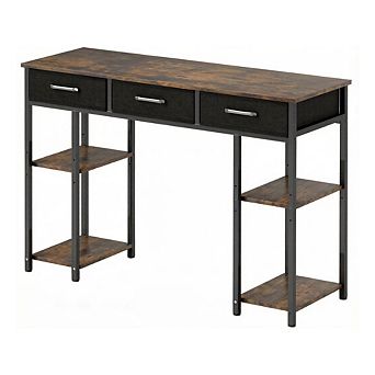 GOODSILO Compact Home Office Desk with Fabric Drawers and Adjustable Shelves