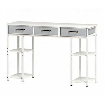 GOODSILO Compact Home Office Desk with Fabric Drawers and Adjustable Shelves