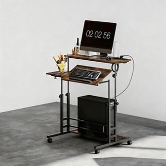 GOODSILO Adjustable Standing Desk with Tiltable Tabletop Mobile Workstation Shelf