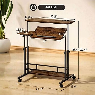 GOODSILO Adjustable Standing Desk with Tiltable Tabletop Mobile Workstation Shelf