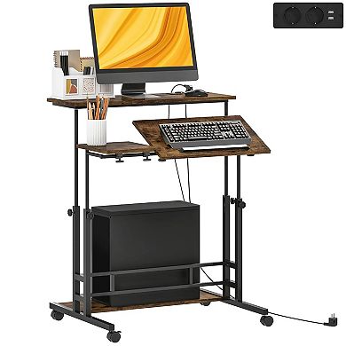 GOODSILO Adjustable Standing Desk with Tiltable Tabletop Mobile Workstation Shelf