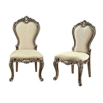GOODSILO Antique Oak Finish Side Chair Set of Two Armless Dining Chairs