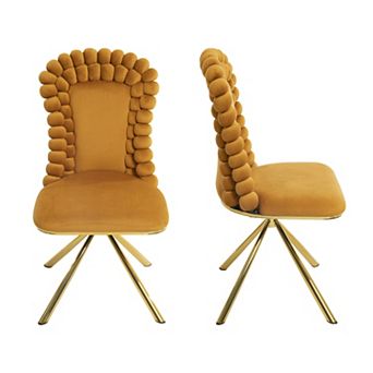 GOODSILO Velvet Swivel Dining Chairs Set of Two with Gold Metal Legs