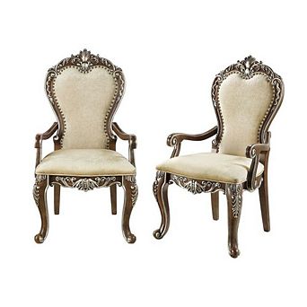 GOODSILO Antique Finish Arm Chair Set of Two with Padded Cushions