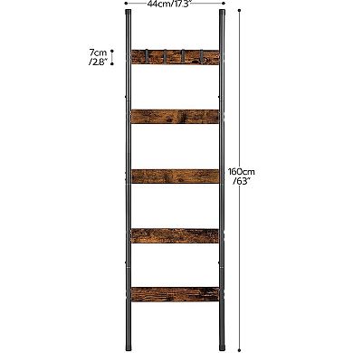 5-Tier Towel Rack with Hooks, Wall-Leaning Blanket Rack, Decorative Display Ladder Shelf