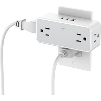 Multi Plug Splitter (900J) - 4 Outlets + 1 USB A, 2 USB C - 3-Sided - Home/Office/Hotel/Dorm