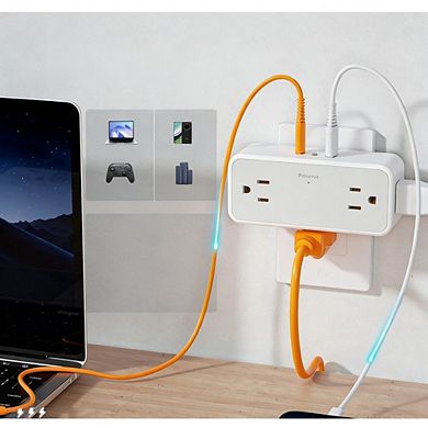 Multi Plug Splitter (900J) - 4 Outlets + 1 USB A, 2 USB C - 3-Sided - Home/Office/Hotel/Dorm