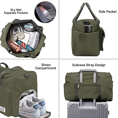 Travel Duffel Bag Shoe Compartment Dry Wet Separation Pocket for Men Women