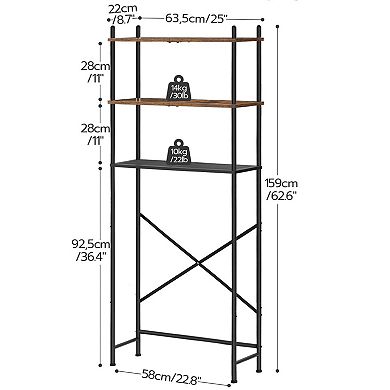 Freestanding 3-Tier Over Toilet Bathroom Organizer with Adjustable Feet