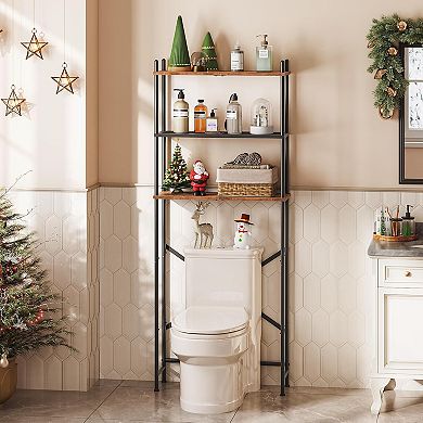 Freestanding 3-Tier Over Toilet Bathroom Organizer with Adjustable Feet