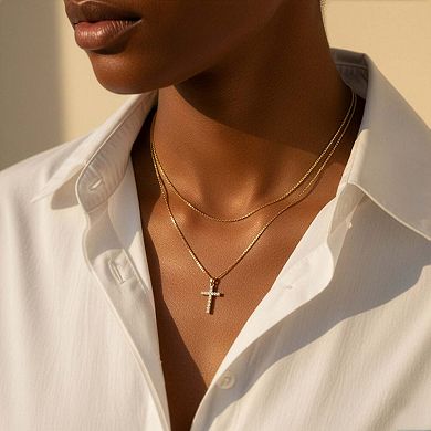 Dainty Cable Necklace with Pave Cross Chain Necklace Stacking Set