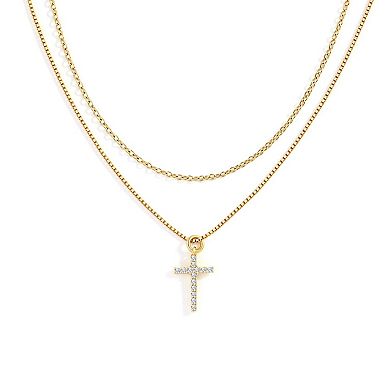 Dainty Cable Necklace with Pave Cross Chain Necklace Stacking Set