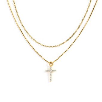 Dainty Cable Necklace with Pave Cross Chain Necklace Stacking Set