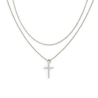 Dainty Cable Necklace with Pave Cross Chain Necklace Stacking Set