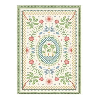 Coastal Botanical Print Area Rug Soft, Non-Slip for Bedroom & Living Room