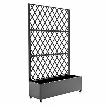 ANIXOL Metal Planter Box with Diamond Trellis and Wheels, Rolling Raised Garden Bed for Outdoor Use