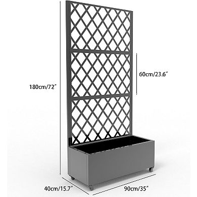ANIXOL Metal Planter Box with Diamond Trellis and Wheels, Rolling Raised Garden Bed for Outdoor Use