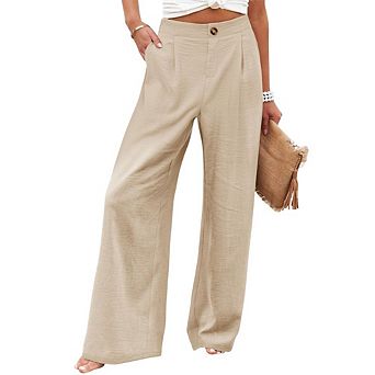 Womens Wide Leg Pants High Waist Elastic Back Casual Straight Leg Trousers for Daily Work Office