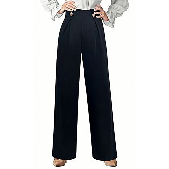 Wide Leg Dress Pants for Women High Waisted Office Work Trousers Business Casual Slacks Button Pant