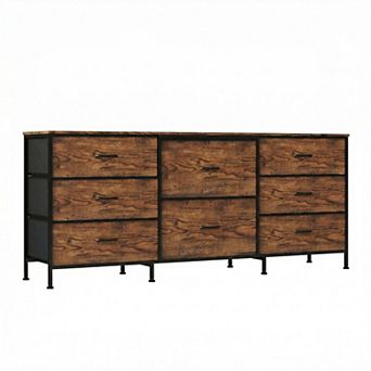 8 Drawer Fabric Dresser TV Stand with Wooden Top, Metal Frame, for Bedroom Living Room Hallway