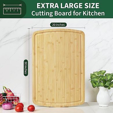 Extra Large Bamboo Cutting Board, Reversible Curved Butcher Block