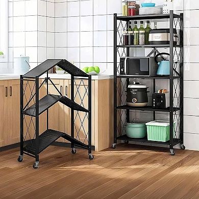 ANIXOL Heavy Duty 5 Tier Foldable Metal Storage Shelving Unit on Wheels
