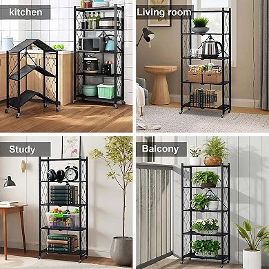 ANIXOL Heavy Duty 5 Tier Foldable Metal Storage Shelving Unit on Wheels