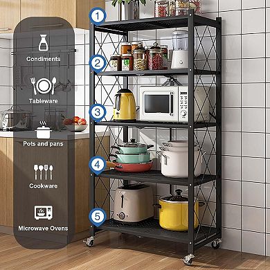 ANIXOL Heavy Duty 5 Tier Foldable Metal Storage Shelving Unit on Wheels