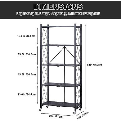 ANIXOL Heavy Duty 5 Tier Foldable Metal Storage Shelving Unit on Wheels