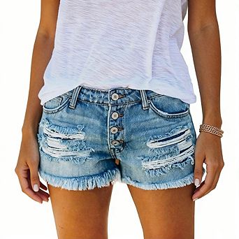 Women's Ripped Denim Jean Shorts Mid Rise Hot Raw Hem Casual Y2K Shorts