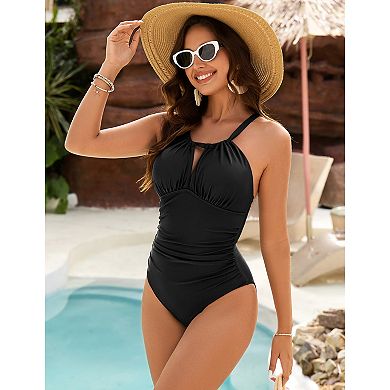 Women One Piece Swimsuit Ruched Spaghetti Strap Bathing Suits