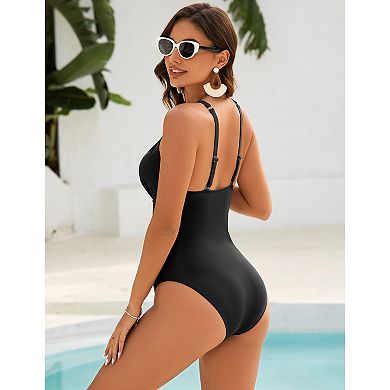 Women One Piece Swimsuit Ruched Spaghetti Strap Bathing Suits