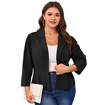 Women Plus Size Casual Blazer Lapel Puff Sleeve Cardigan Jacket
