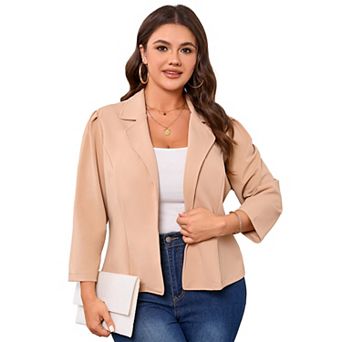Women Plus Size Casual Blazer Lapel Puff Sleeve Cardigan Jacket