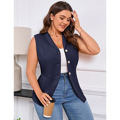 Plus Size Women Suit Vest Sleeveless Button Blazer