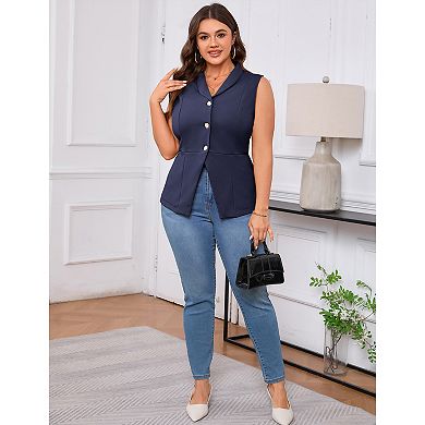 Plus Size Women Suit Vest Sleeveless Button Blazer
