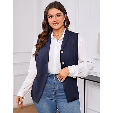 Plus Size Women Suit Vest Sleeveless Button Blazer