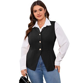 Plus Size Women Suit Vest Sleeveless Button Blazer