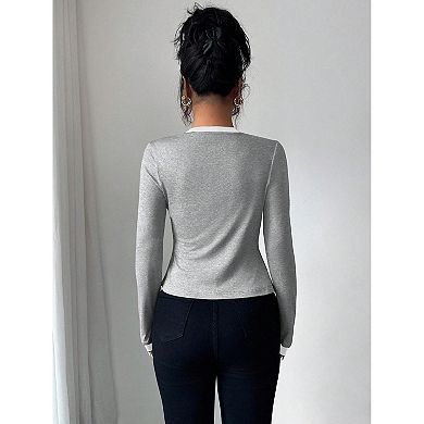 Women's 2 Piece Color Block Cardigan and Top Casual Clothing Sets