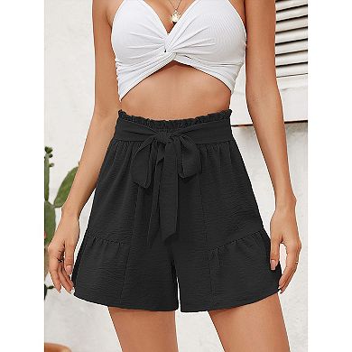 Women's Casual Tie Knot Loose Beach Shorts with Pockets