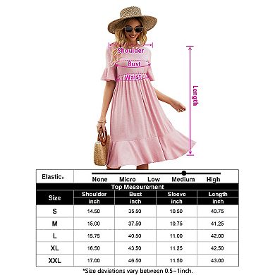 Women's Casual High Waist Ruffle Sleeve Flowy A-line Dress