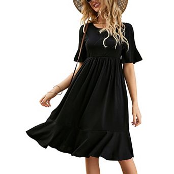 Women's Casual High Waist Ruffle Sleeve Flowy A-line Dress