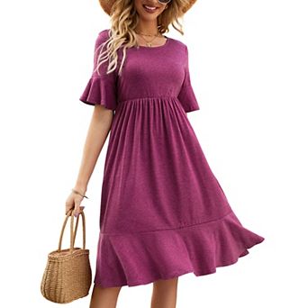 Women's Casual High Waist Ruffle Sleeve Flowy A-line Dress