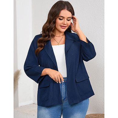 Women Plus Size Casual Blazer Lightweight Lapel Jacket with Pockets