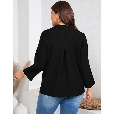 Women Plus Size Casual Blazer Lightweight Lapel Jacket with Pockets