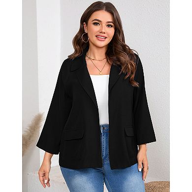 Women Plus Size Casual Blazer Lightweight Lapel Jacket with Pockets