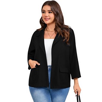 Women Plus Size Casual Blazer Lightweight Lapel Jacket with Pockets