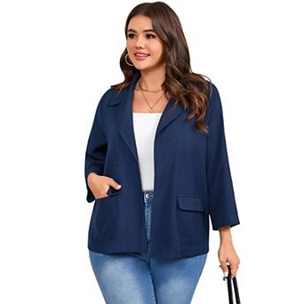 Women Plus Size Casual Blazer Lightweight Lapel Jacket with Pockets