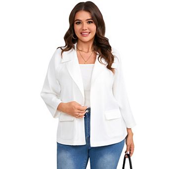 Women Plus Size Casual Blazer Lightweight Lapel Jacket with Pockets